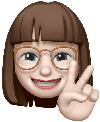 Memoji of Katharina Clasen forming a victory sign with her hands.